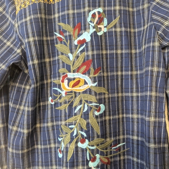 Adore Embroidered Navy‎ Shirt/Dress Cotton Long Sleeves Women's Medium - Picture 9 of 12
